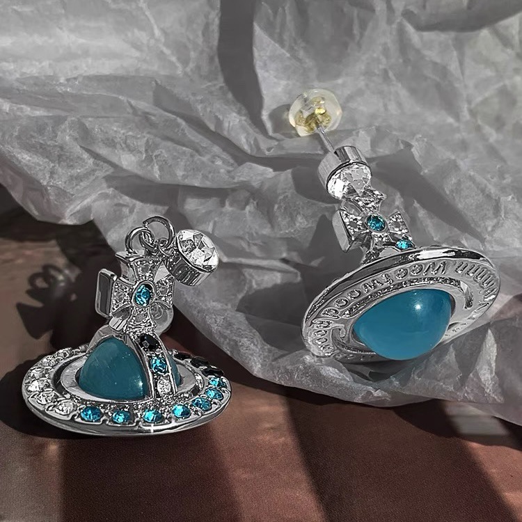 Vivienne Westwood Lake Blue Saturn Earrings - Original Replica Club