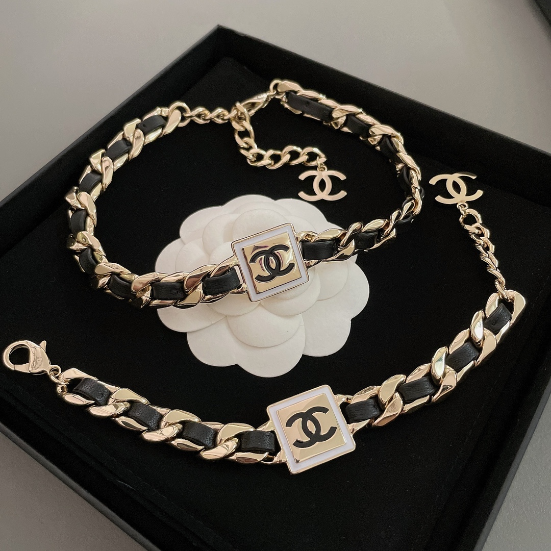 Chanel Leather Gold Chain Bracelet Choker Necklace - Original Replica Club