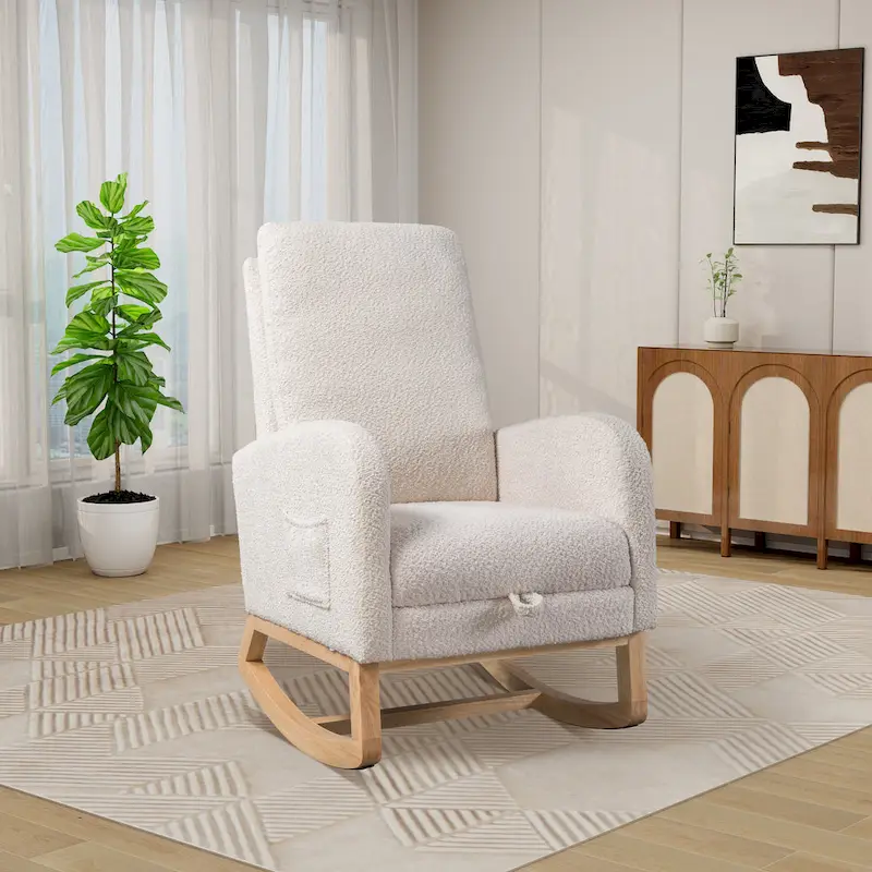 Ergonomic High Back Rocking Chair with Adjustable Footrest