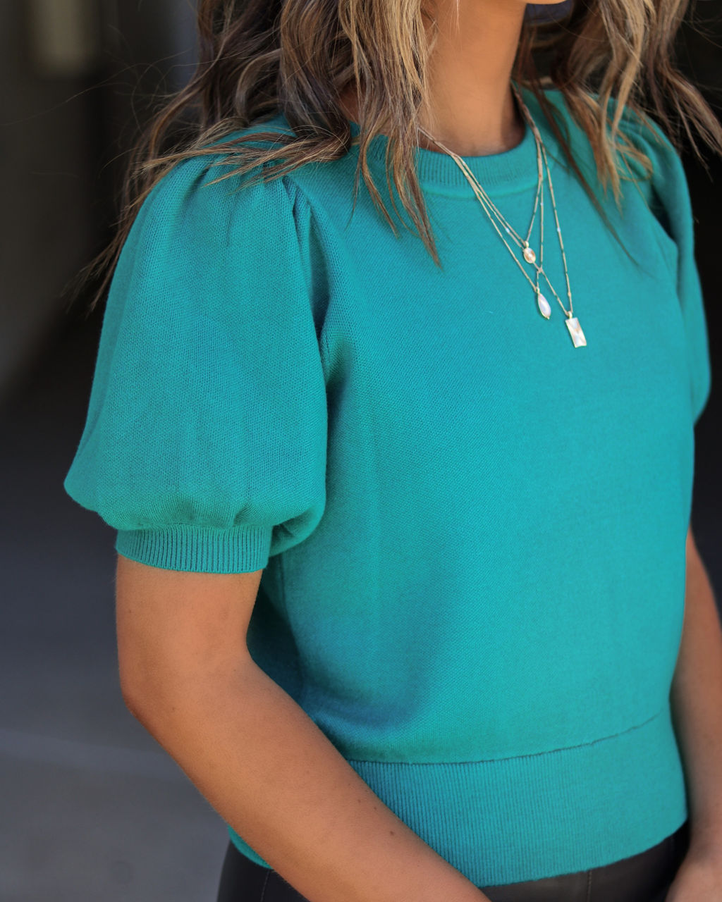Livia Puff Sleeve Knit Sweater Top - Teal - Se7enfashion