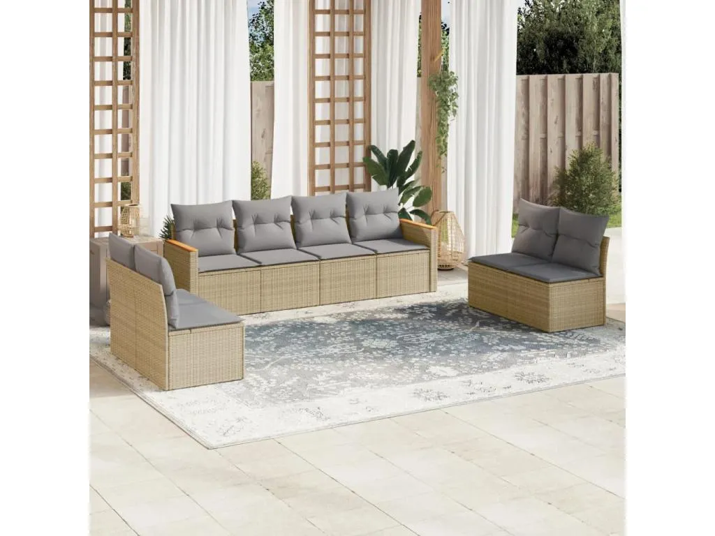 Juego de sofás jardín con cojines beige mezcla 8 pzas ratán PE sfcb88738
