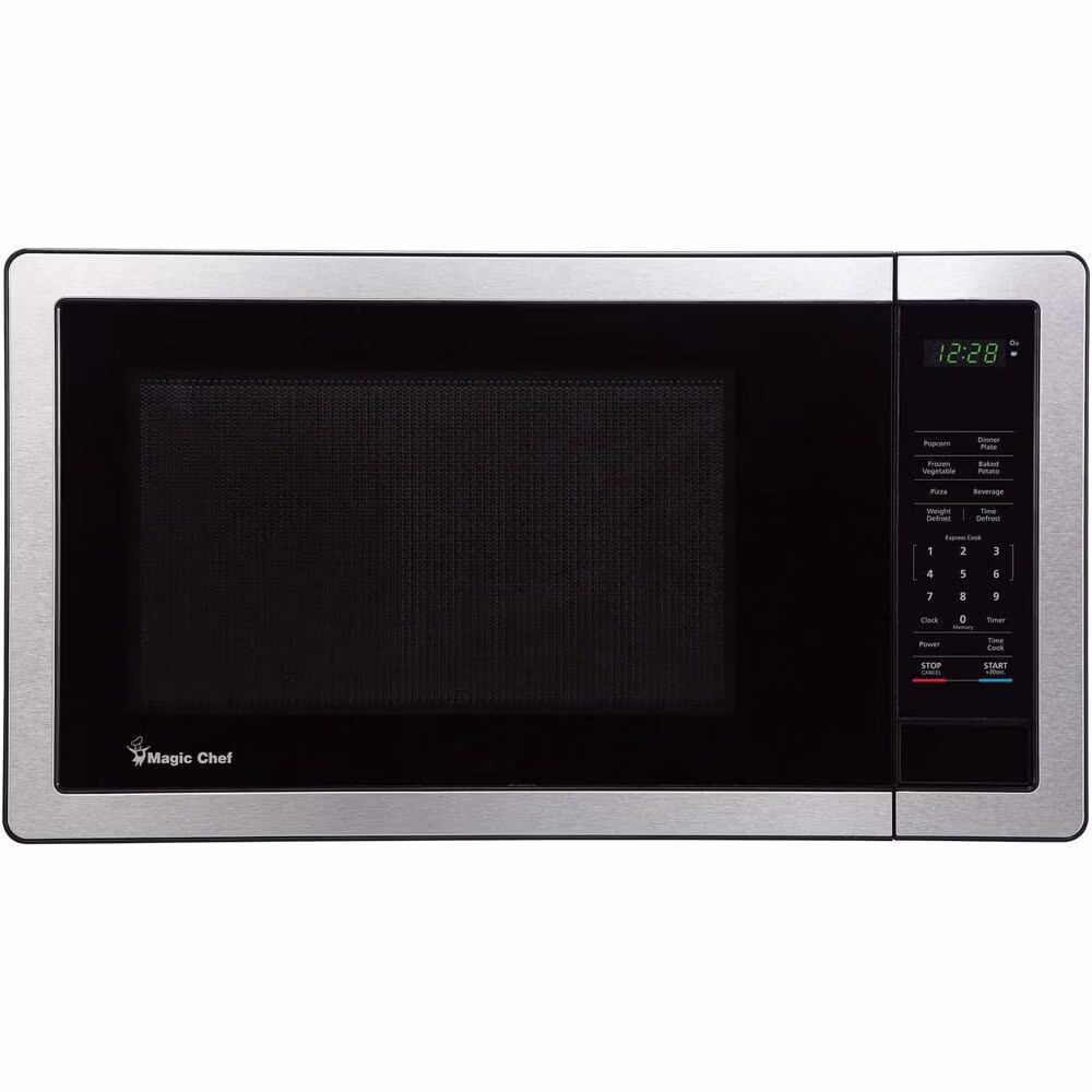 Magic Chef 1.6 Cu. ft. 1100W Countertop Microwave Oven with Push-Button Door in Black, New