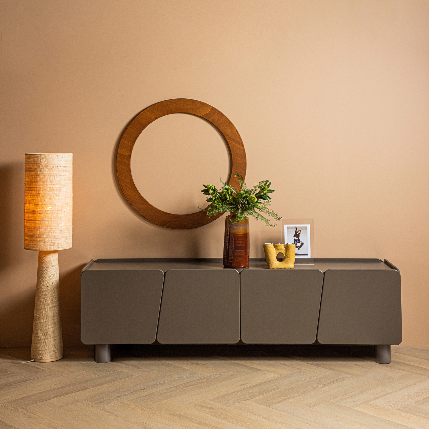 WOOOD Syro Vloerlamp Ø 30 CM - Raffia - Naturel - 130x30x30