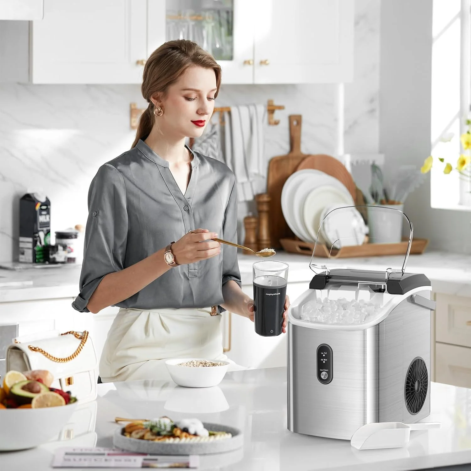Auseo Nugget Ice Maker Countertop, Ready in 6 Mins ,35Lbs Each day with Self-Cleaning,Portable Sonic Ice Machine for Home/Office/Bar, Black - Image 15