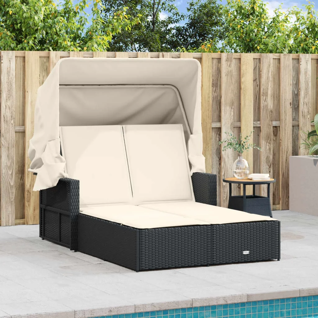vidaXL Powder Coated Steel Removable Canopy and Cushions Double Sun Lounger, Beige - Image 20