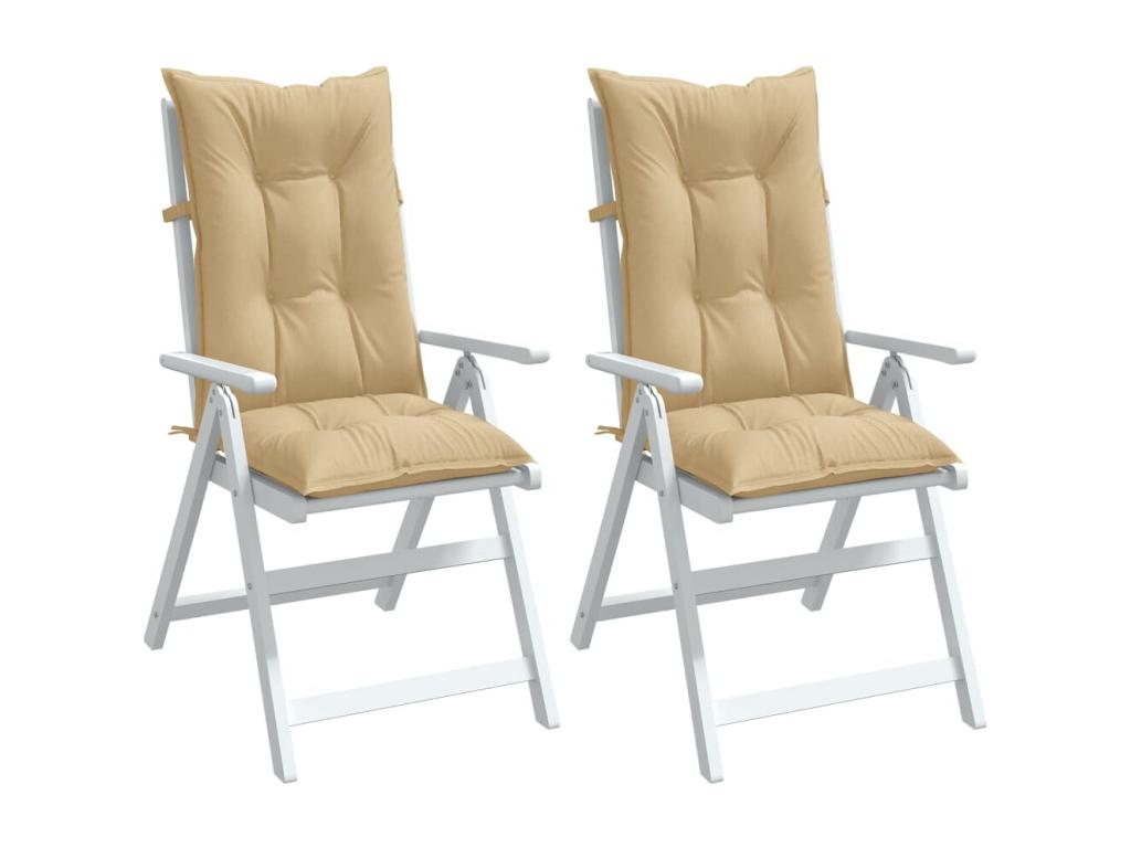 Cojines silla respaldo alto 2 uds tela beige melange 120x50x7cm