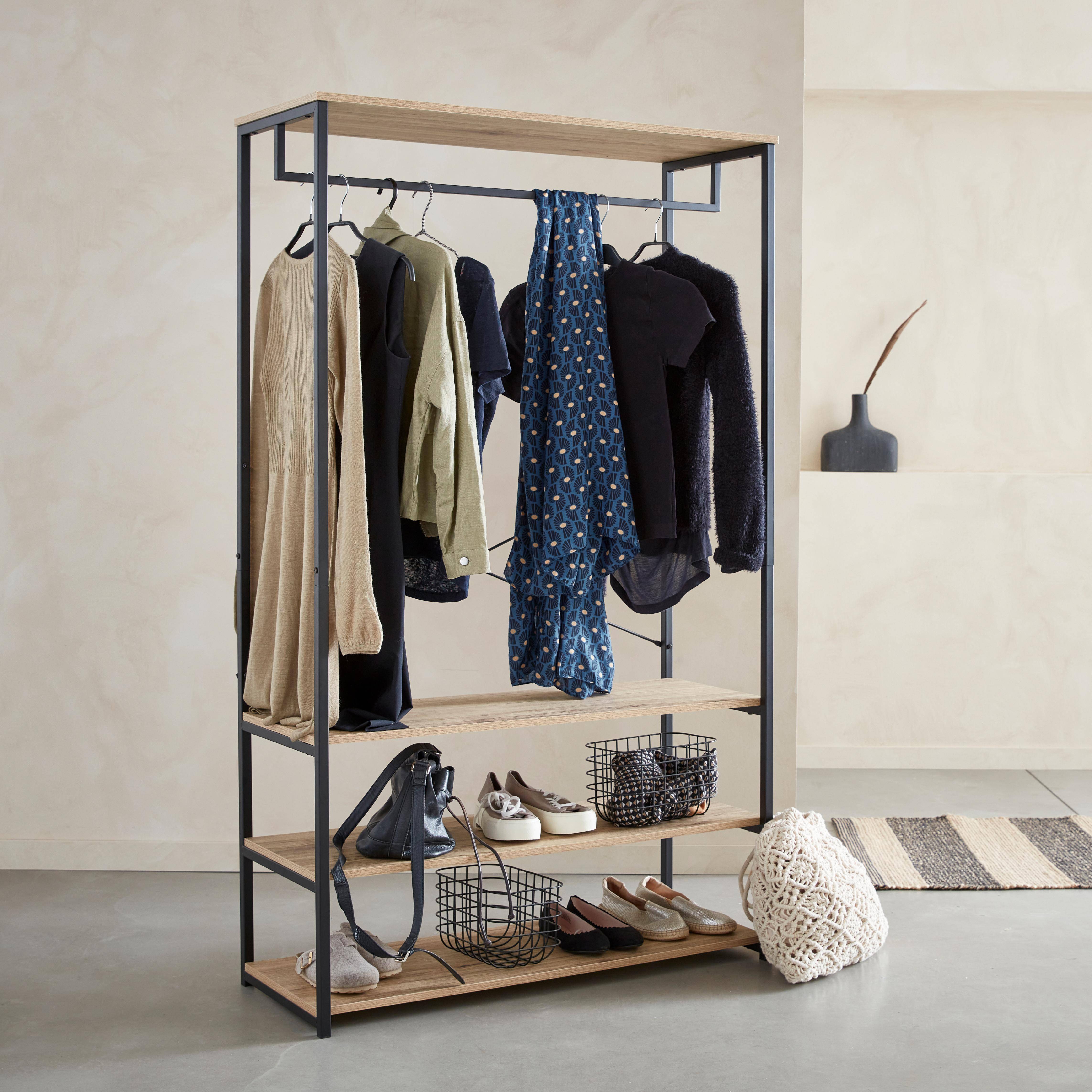 Loft - Mueble de entrada de metal y efecto madera, 3 niveles