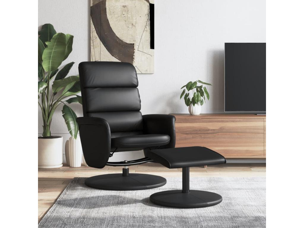 Sillón reclinable con reposapiés cuero sintético negro
