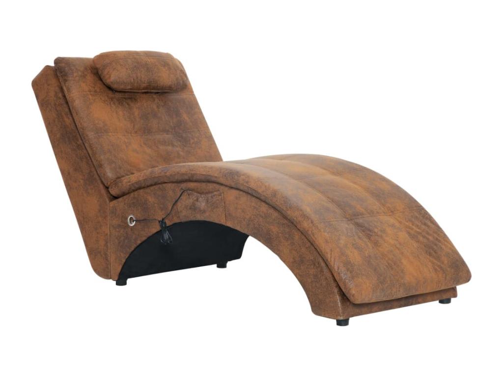 Sillón de masaje con almohada Marrón Piel sintética