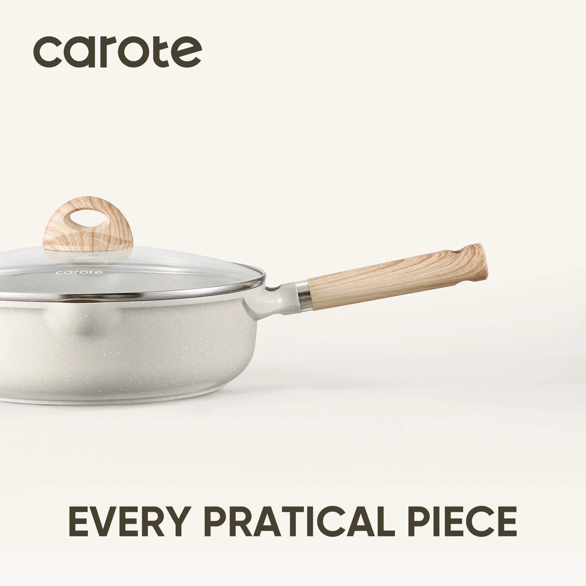 Carote Nonstick Cookware Set 21-Piece,Kitchen Pots and Pans Set,Stay-Cool Handles, Induction Compatible,Cookware Set for RV and Camping,Beige - Image 4