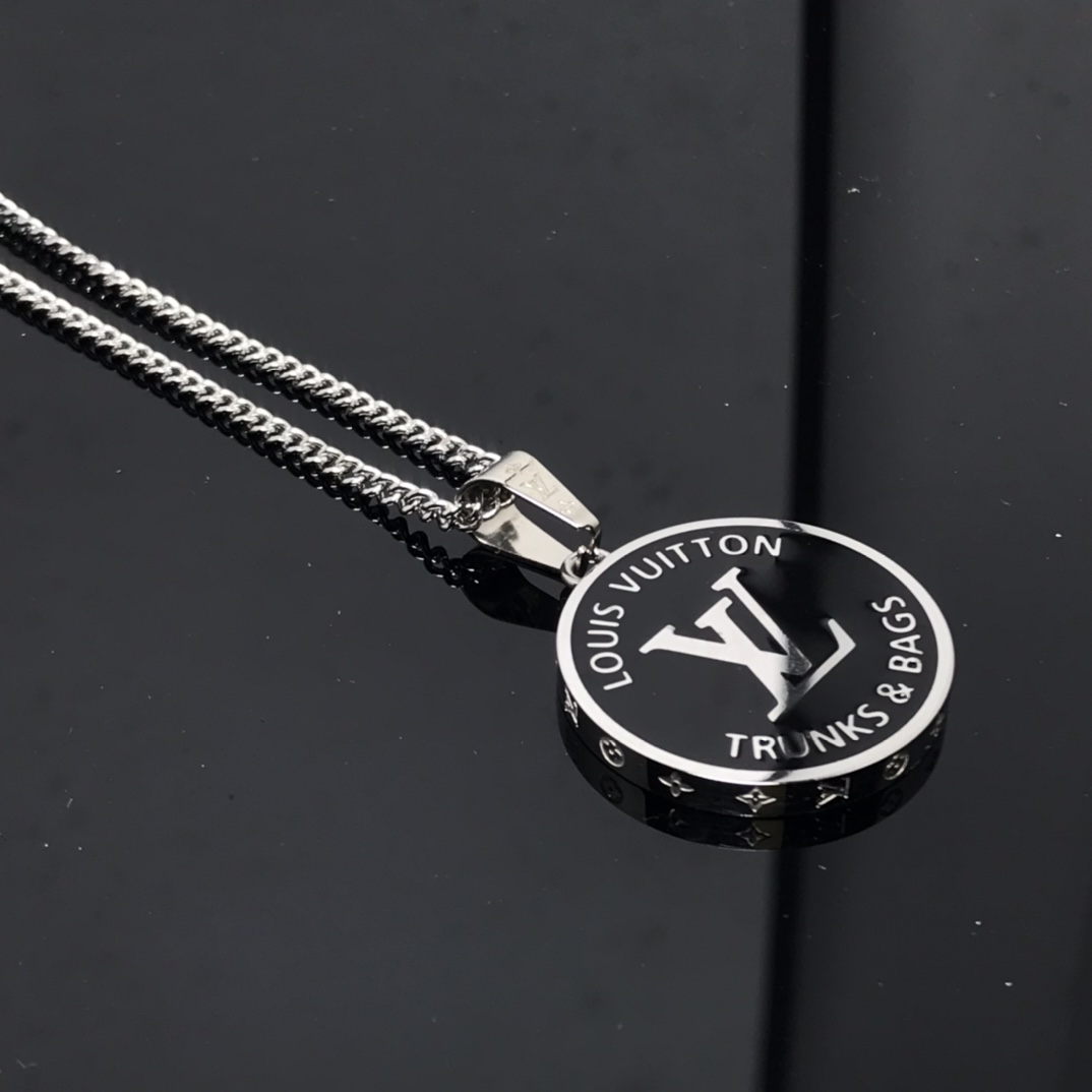 Louis Vuitton Black Tag Necklace in Silver for Mens - Original Replica Club