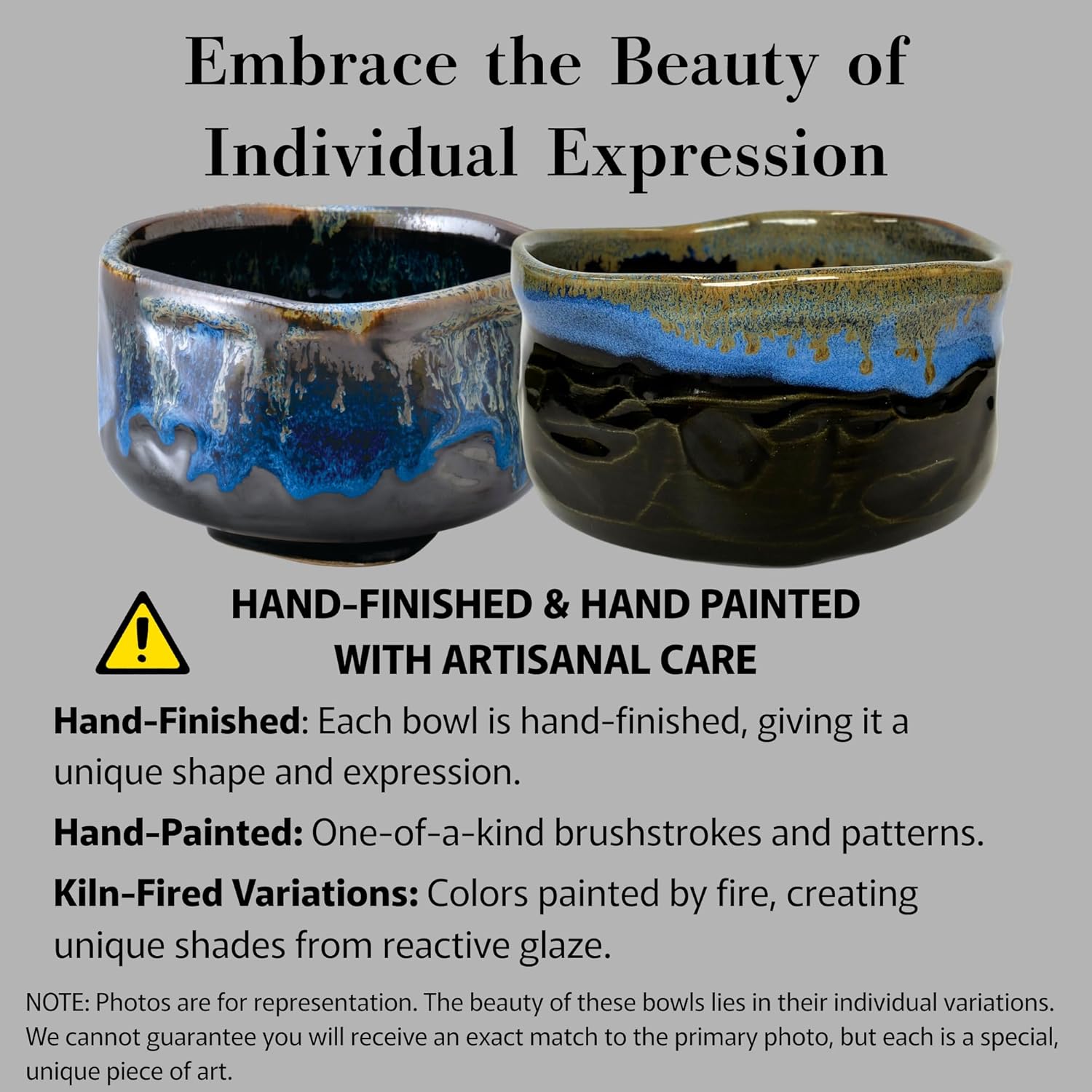 Handmade Ceramic Matcha Tea Bowl Authentic Japanese Tea Ceremony Pottery, Mino Ware Made in Japan, Black Blue Drip