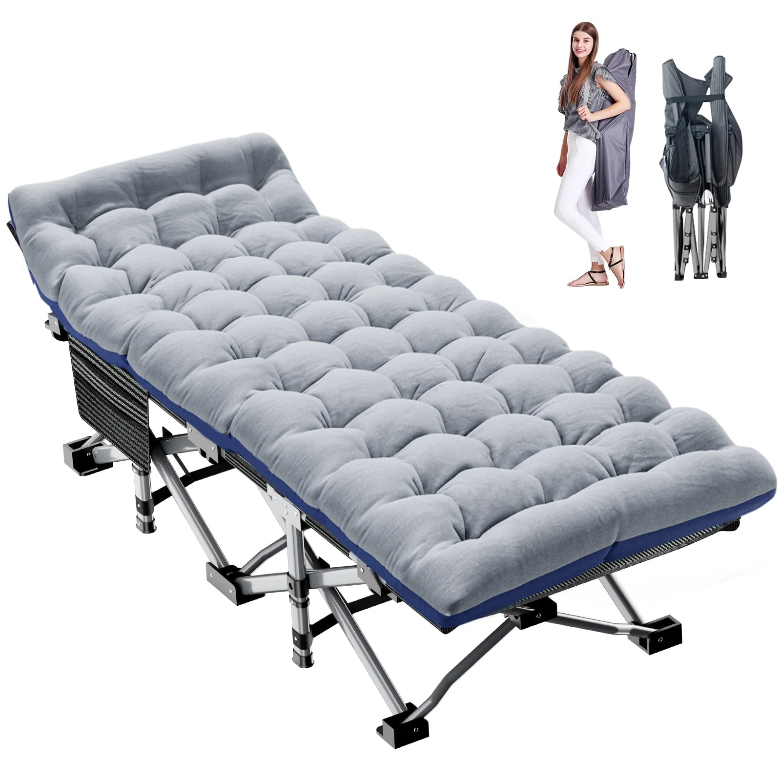 Slsy 2 Pack Folding Bed Cot with 3.3 Inch 2 Sided Mattress, 75"* 28" Folding Camping Cots with Carry Bag, Portable Sleeping Cot Guest Bed - Image 13