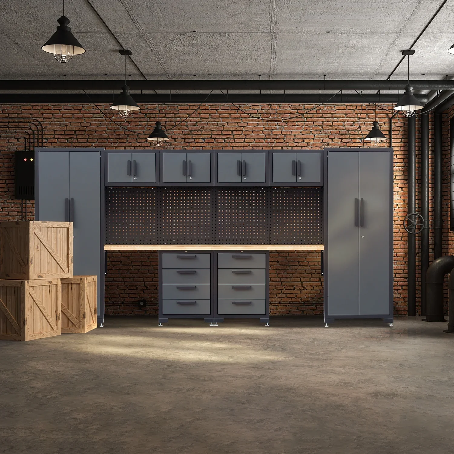 HPDMC 7-Piece Metal Garage Cabinet System With 4-Drawer Roller Cabinet, 47.2 in Workbench And Pegboards - Image 24 HPDMC 7-Piece Metal Garage Cabinet System With 4-Drawer Roller Cabinet, 47.2 in Workbench And Pegboards - Image 24