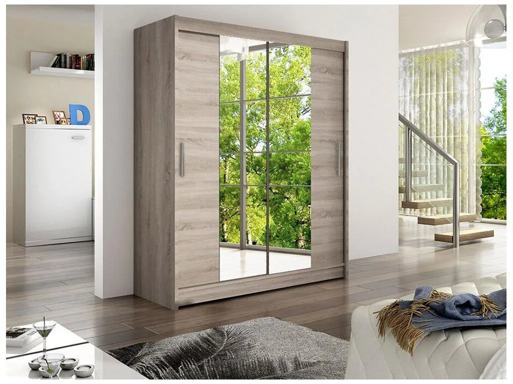 Armario Nidovia, trufa roble, puertas correderas, 200x150x58 cm kiq1716705