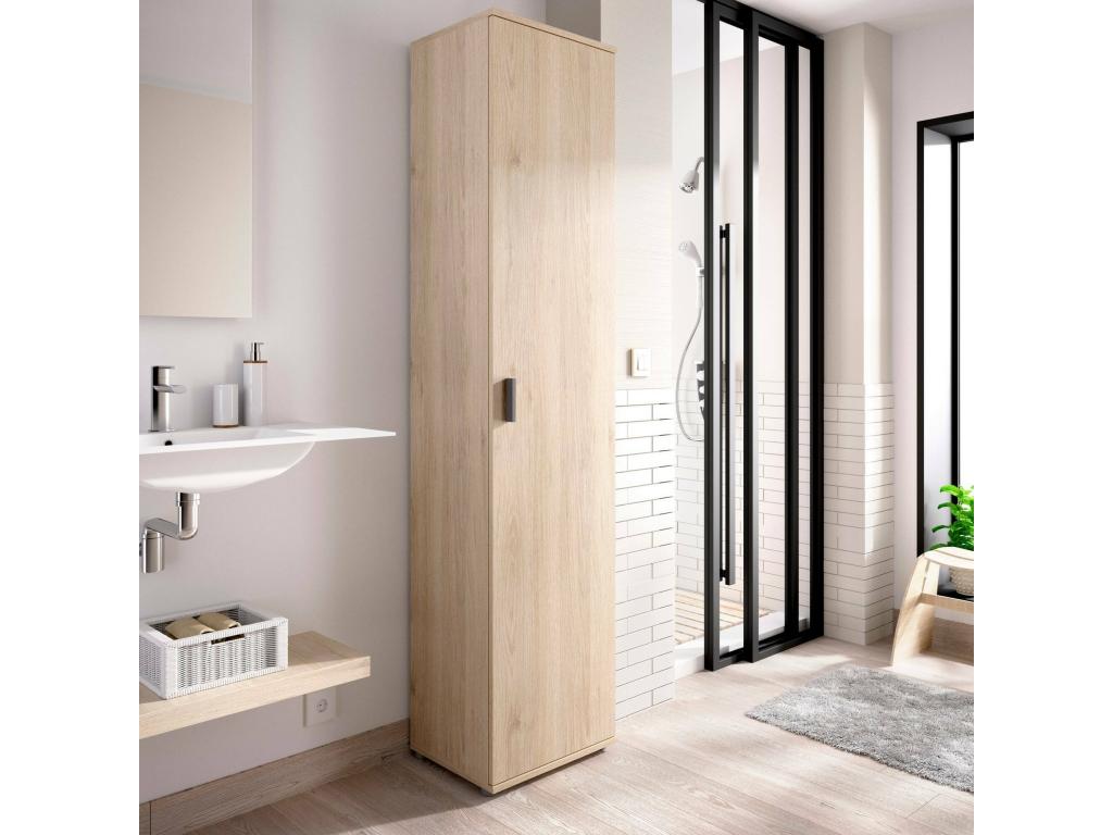 Armario multiusos Cozetiq - Unidad de almacenamiento multifuncional - Armario de 1 puerta - 39x35h190 cm - Roble