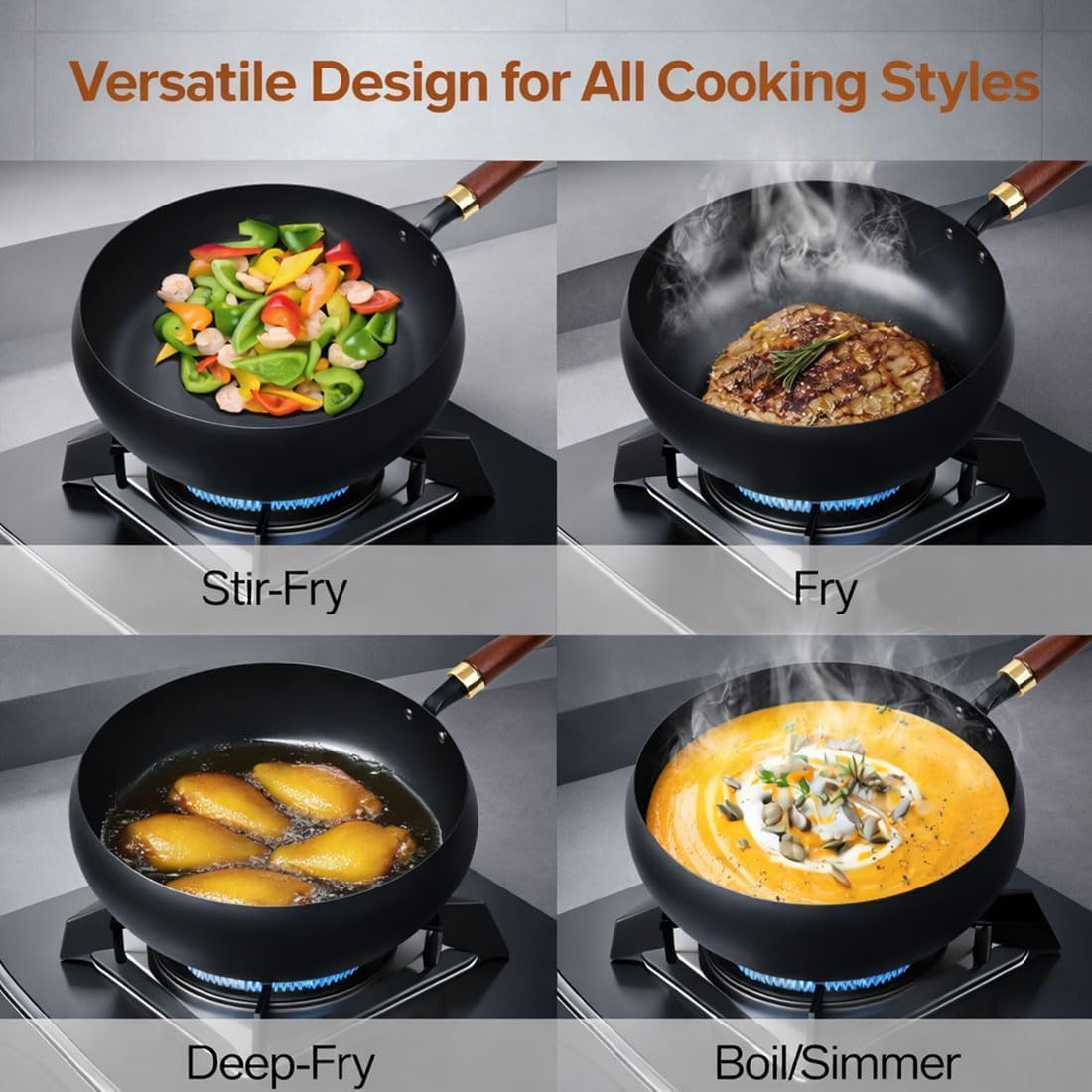 Japanese Style Cast Iron Cookware, 9.5/10.2/11in Uncoated Thick Iron Pot, Hand-Hammered Traditional Forged Big-Belly Pot with Lid, Naturally Non-Stick Frying Pan (Glass Lid, 11in)