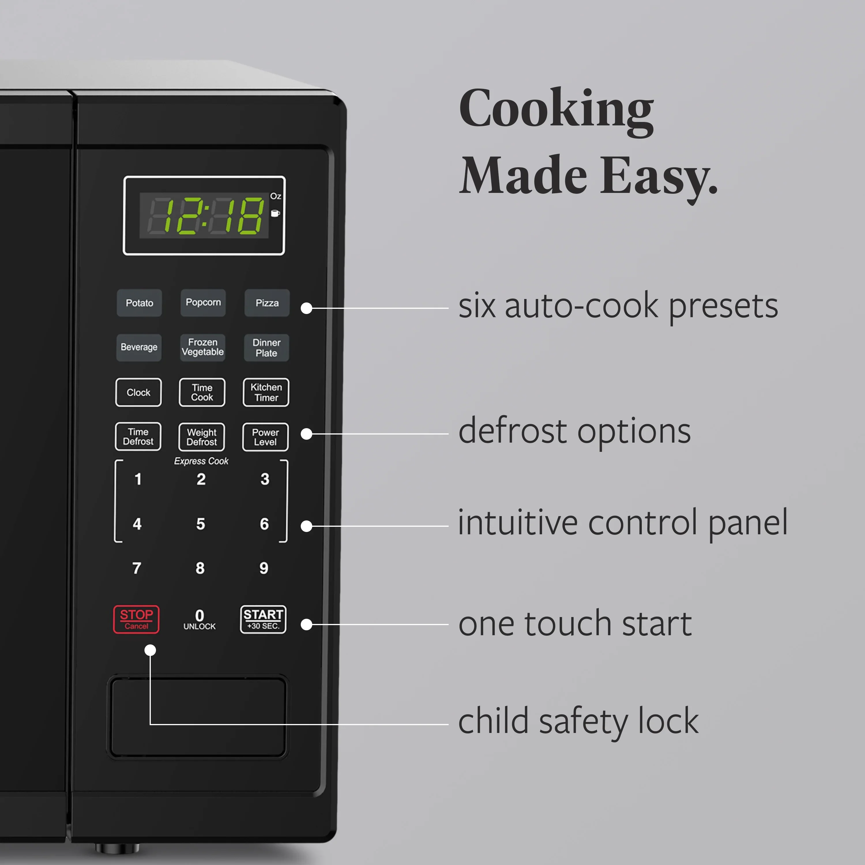 Farberware FMGZ09BKA 0.9 Cu. Ft. Microwave Oven, 900W, Digital Control, LED Display, 6 Cooking Presets, Black
