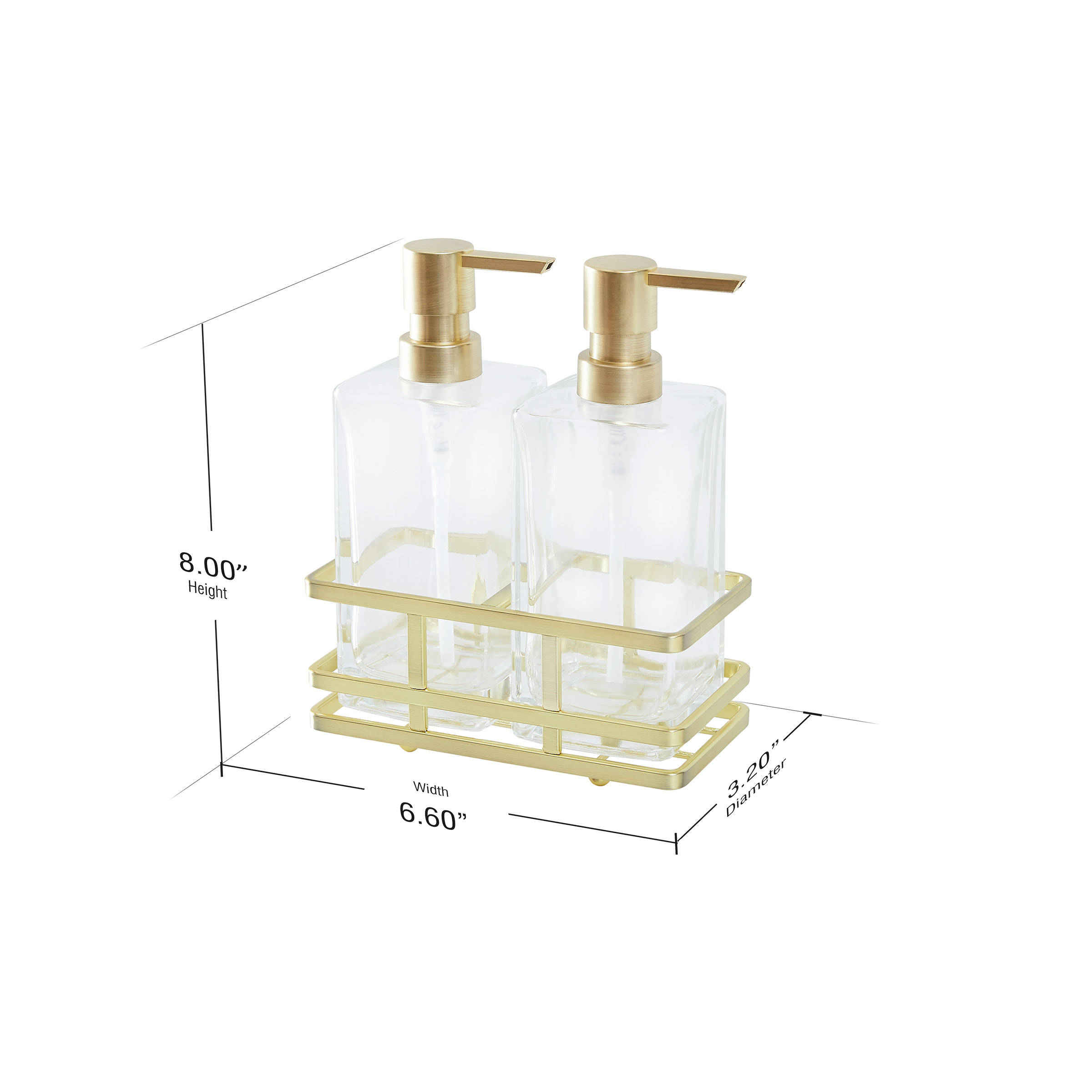 Home Decor 3-piece Glass Soap Dispenser Set with Metal Storage Caddy - Image 4