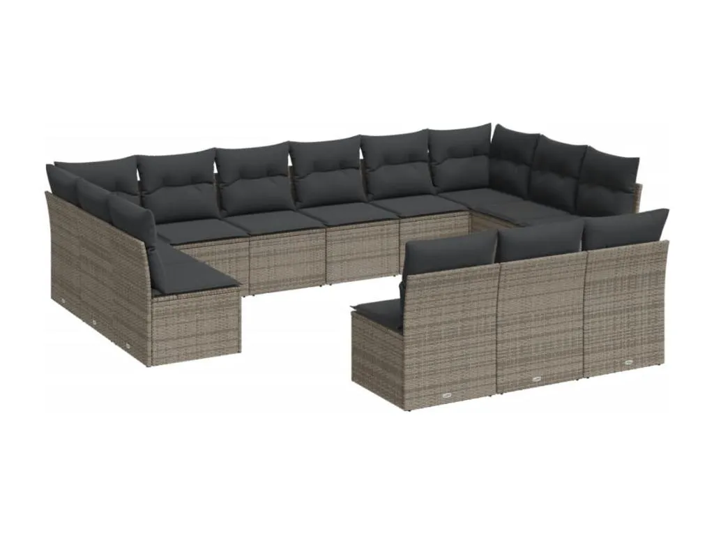 Set sofás de jardín con cojines 13 piezas ratán sintético gris 51717FJVH