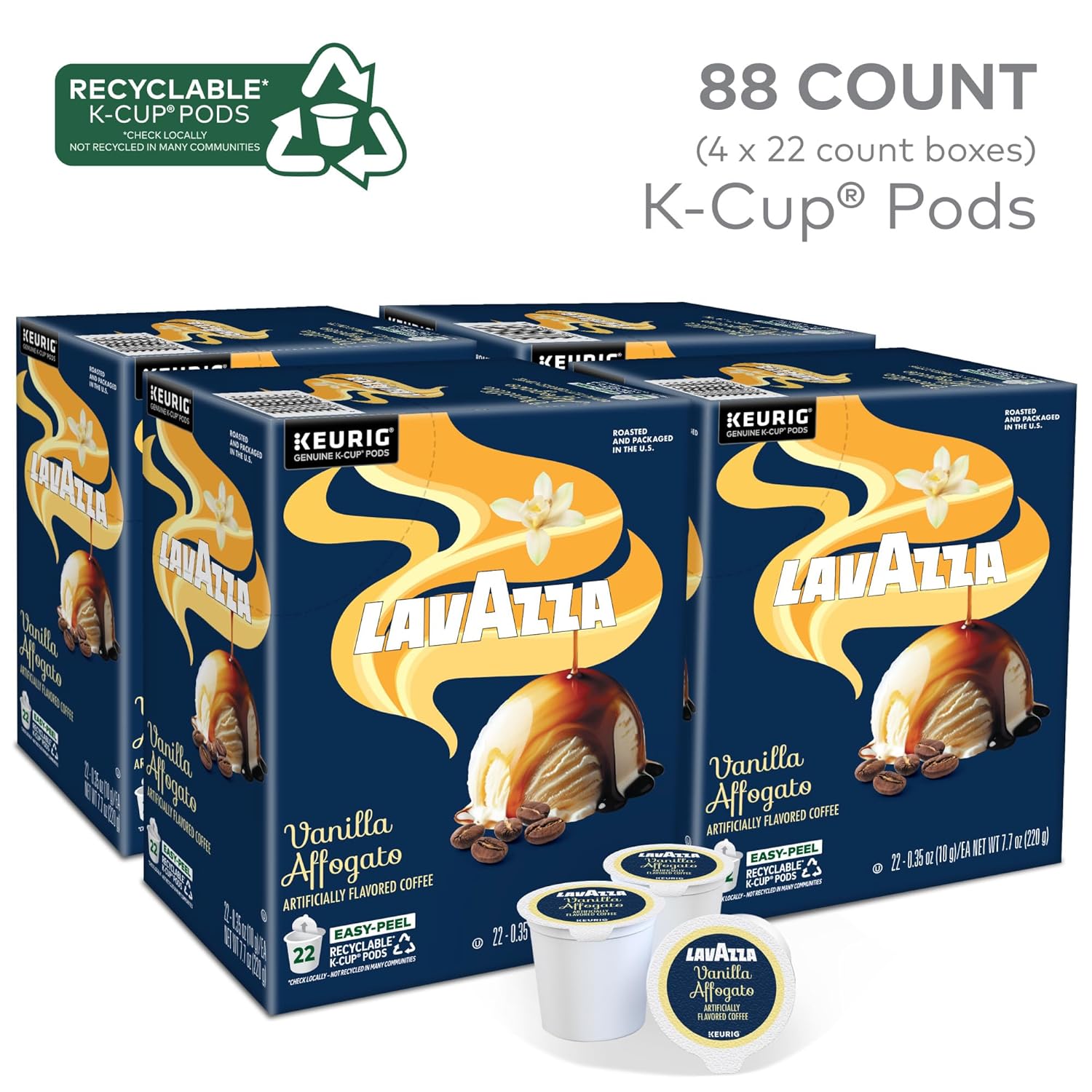 Lavazza Vanilla Affogato Coffee. Single Serve Keurig K-Cup Pods. Flavored Coffee. 88-Count Box (4 Packs of 22)