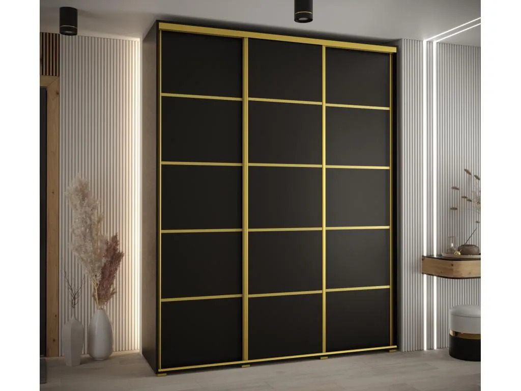 Armario Davos 4 corredero 235,2x200x45 cm 3 puertas elegante en negro y oro yrd2916759