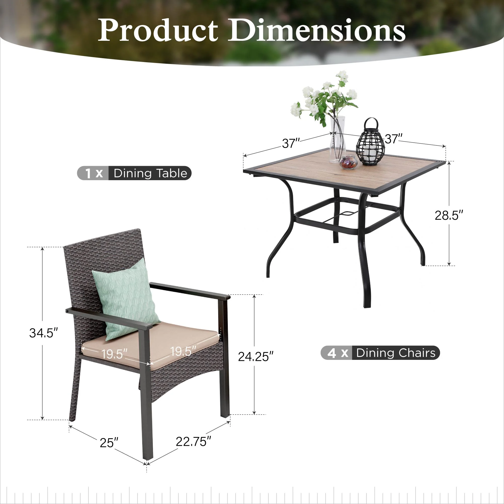 Alpha Joy 8-Piece Outdoor Patio Dining Set with 13 ft Umbrella, Rattan Chairs & Rectangle Table Set for 6, Beige Umbrella - Image 30