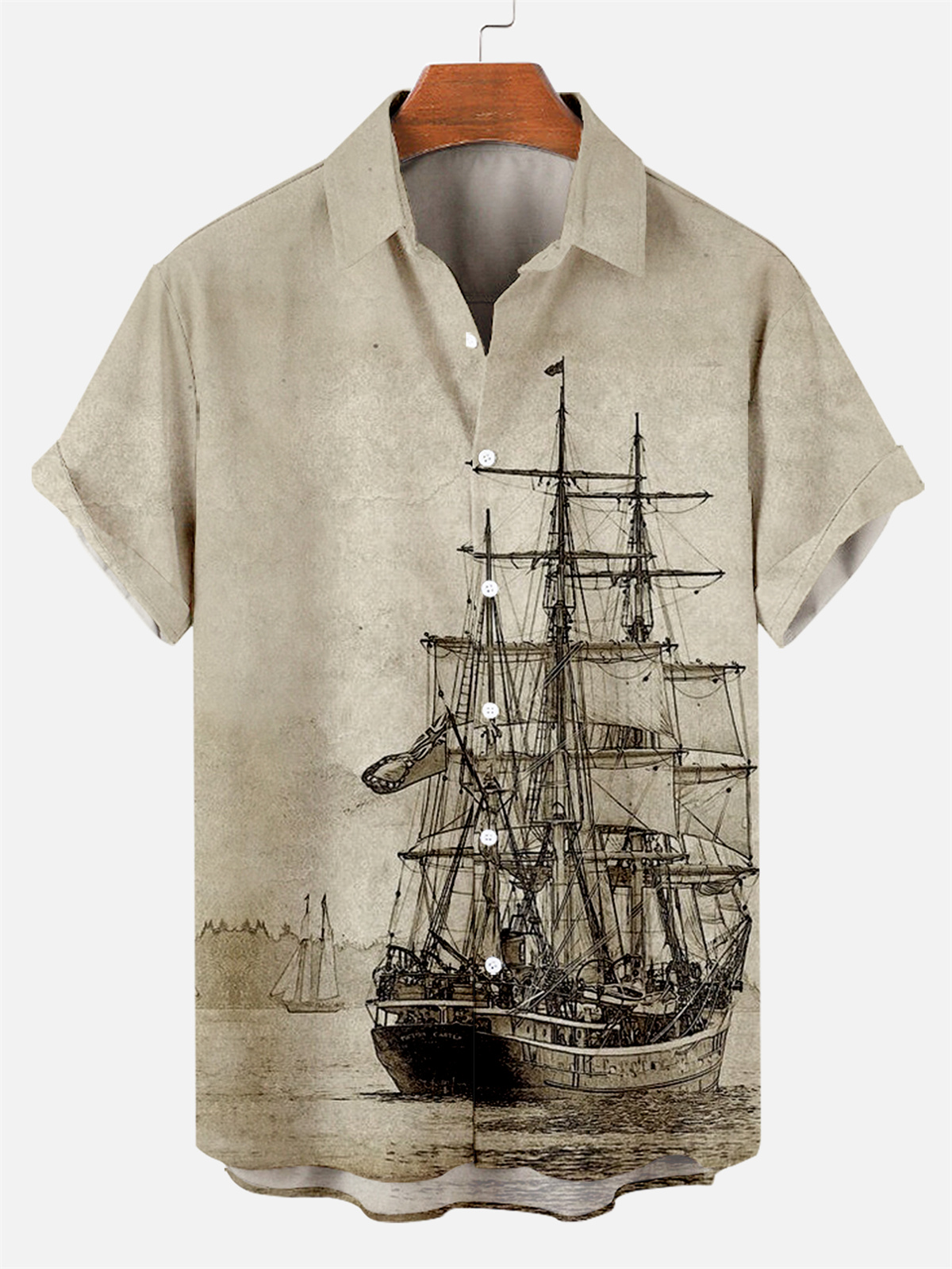 Suitmens Men's Hawaiian Navigation Bowling Print Shirt Three-Piece Set 052