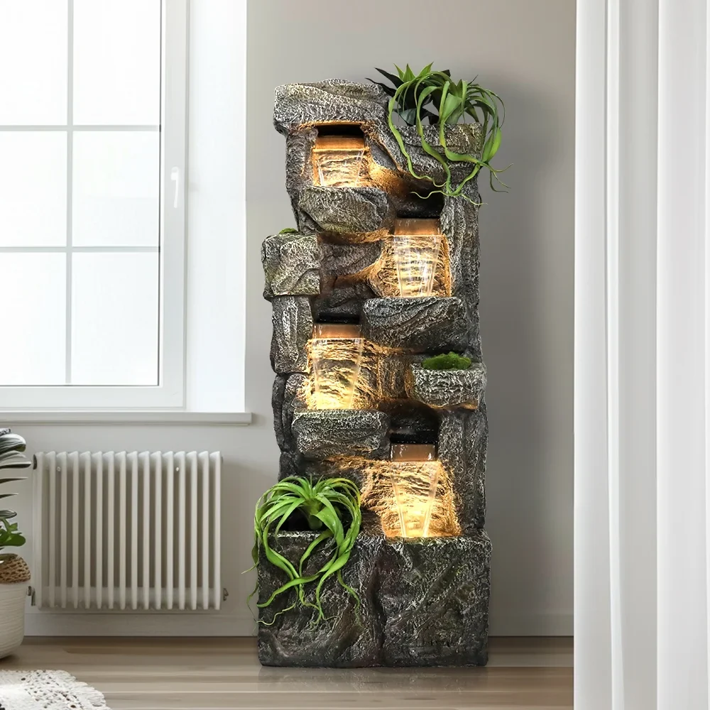 55.5-in Outdoor Garden Water Fountain 4 Tiers Large Cascading Fountain