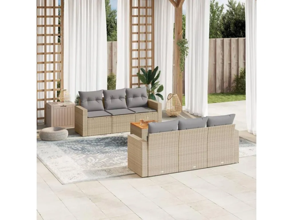 Juego de sofás jardín con cojines beige mezcla 7 pzas ratán PE LYDR32537