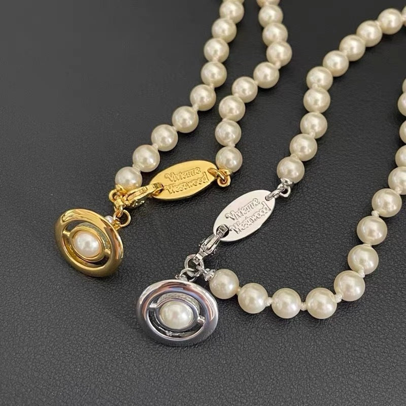 Vivienne Westwood Enamel Saturn Pearl Necklace - Original Replica Club