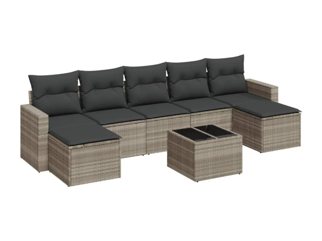 Set de sofás de jardín 8 pzas y cojines ratán sintético gris