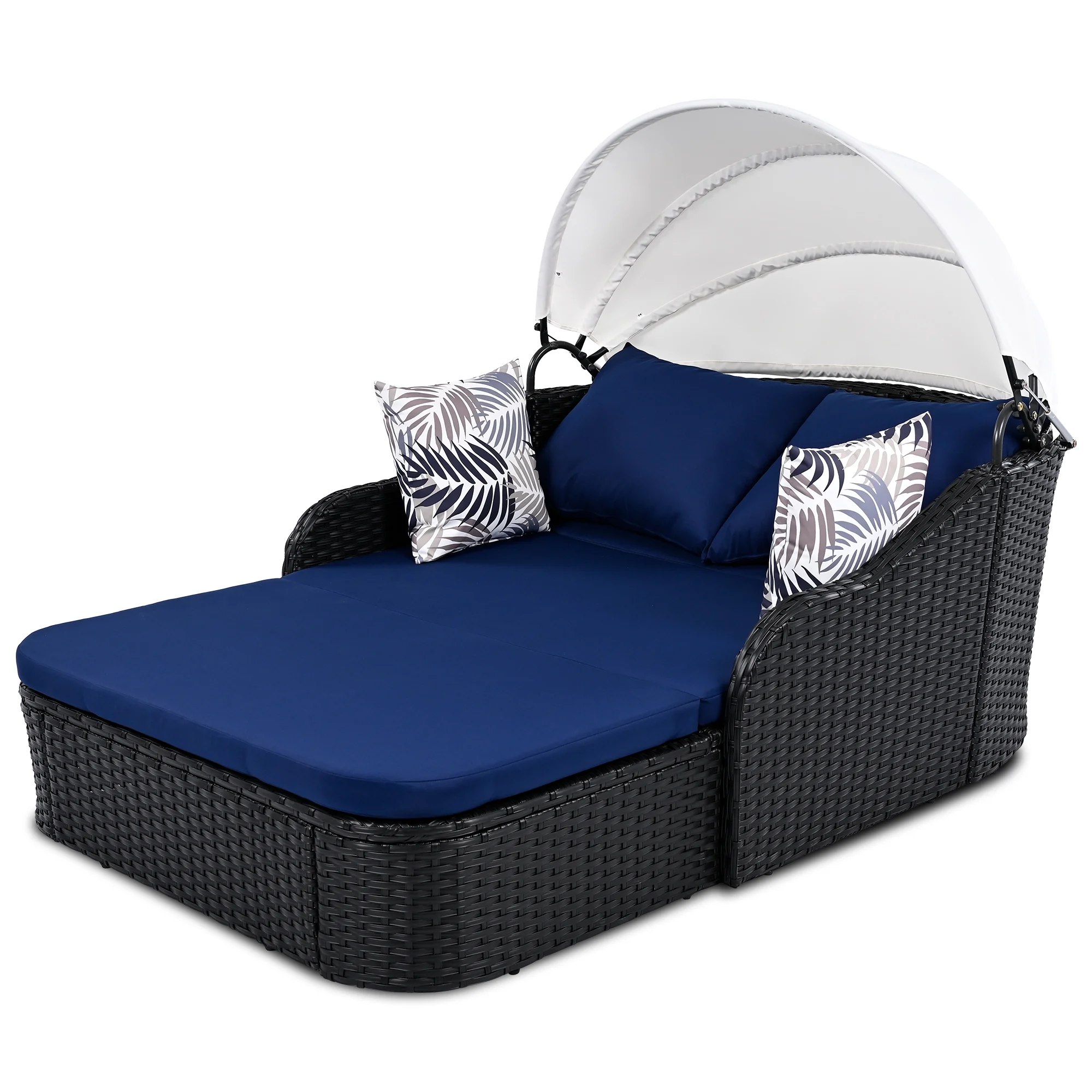 Harper & Bright Designs Rattan Outdoor Double Lounge Chaise 2-Person PE Wicker Outdoor Patio Sunbed with Canopy Cover for Backyard Garden Balcony, Beige+Black - Image 78