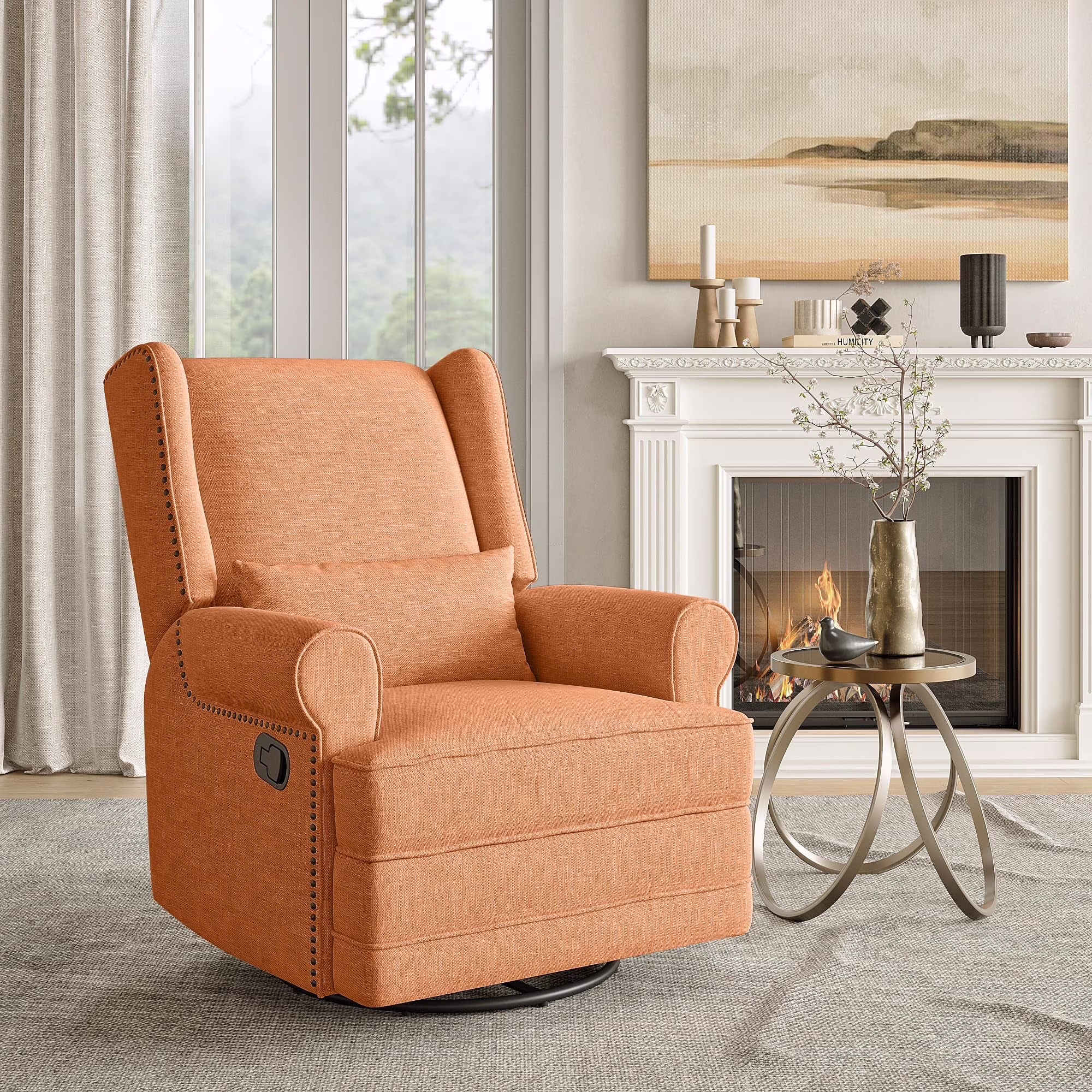 Royalcraft Swivel Nursery Glider Recliner, Comfy Upholstered Glider Chair with Lumbar Pillow and Footrest, Beige - Image 5