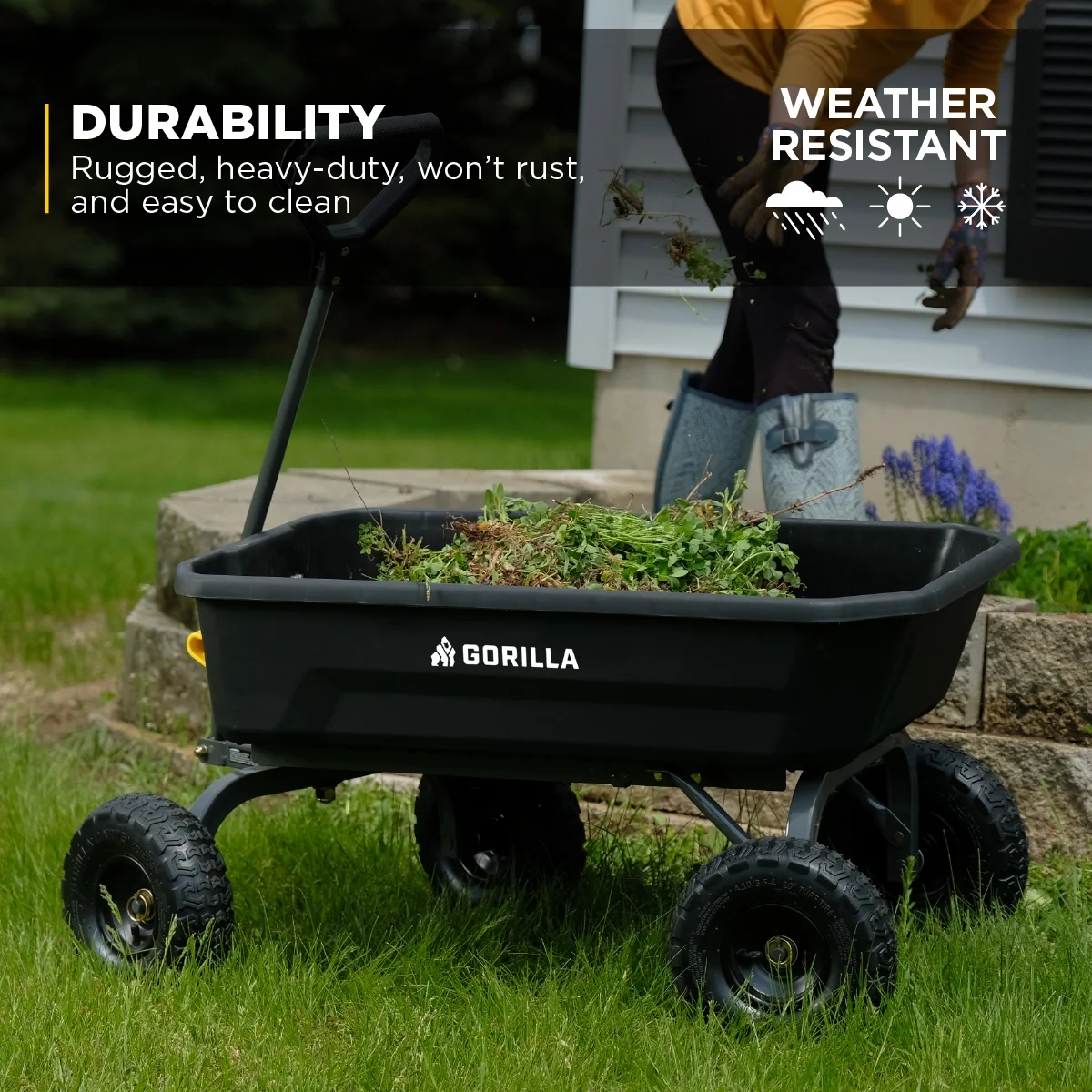 Gorilla Carts 4 Cu. ft. Poly Garden Dump Cart, 600 lbs. Capacity, 35 in. x 22 in. Bed, 10 in. Tires - Image 5