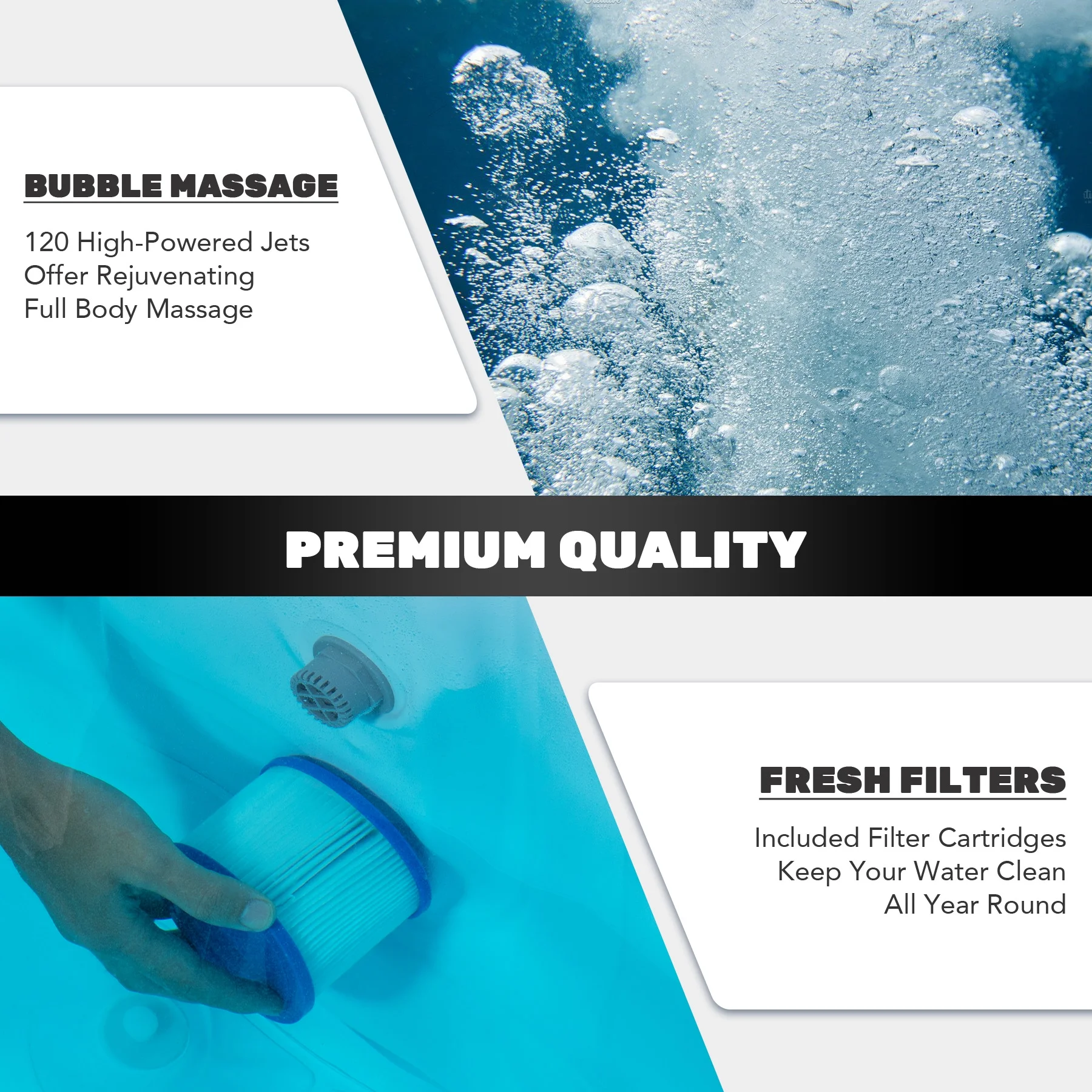 CO-Z 5x5ft PVC Square Inflatable Spa Tub & 120 Massaging Jets for Patio & More for 4-person Blue - Image 6