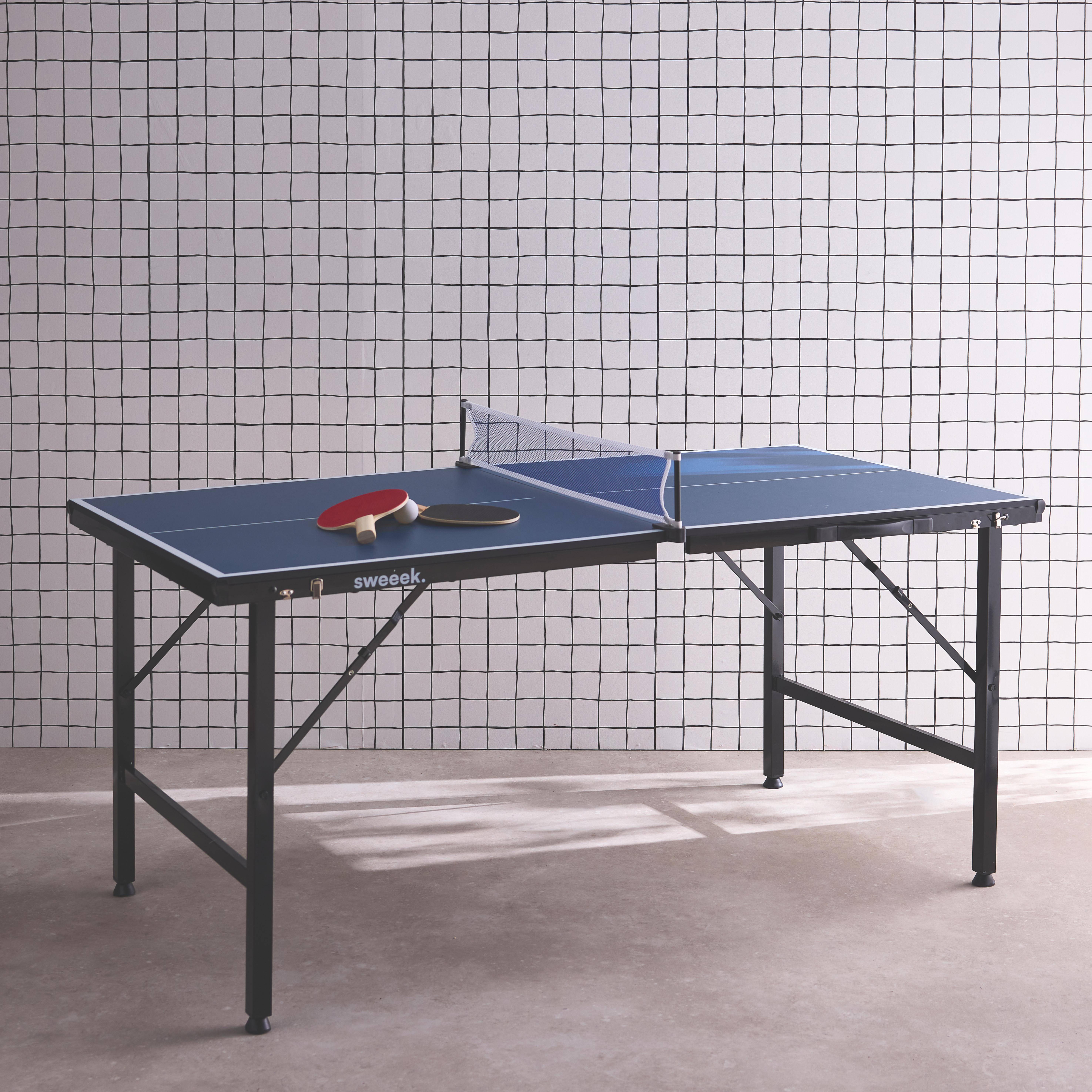 Mini mesa de ping pong - Mini mesa de ping pong interior plegable con 2 raquetas y 3 pelotas, 150cm