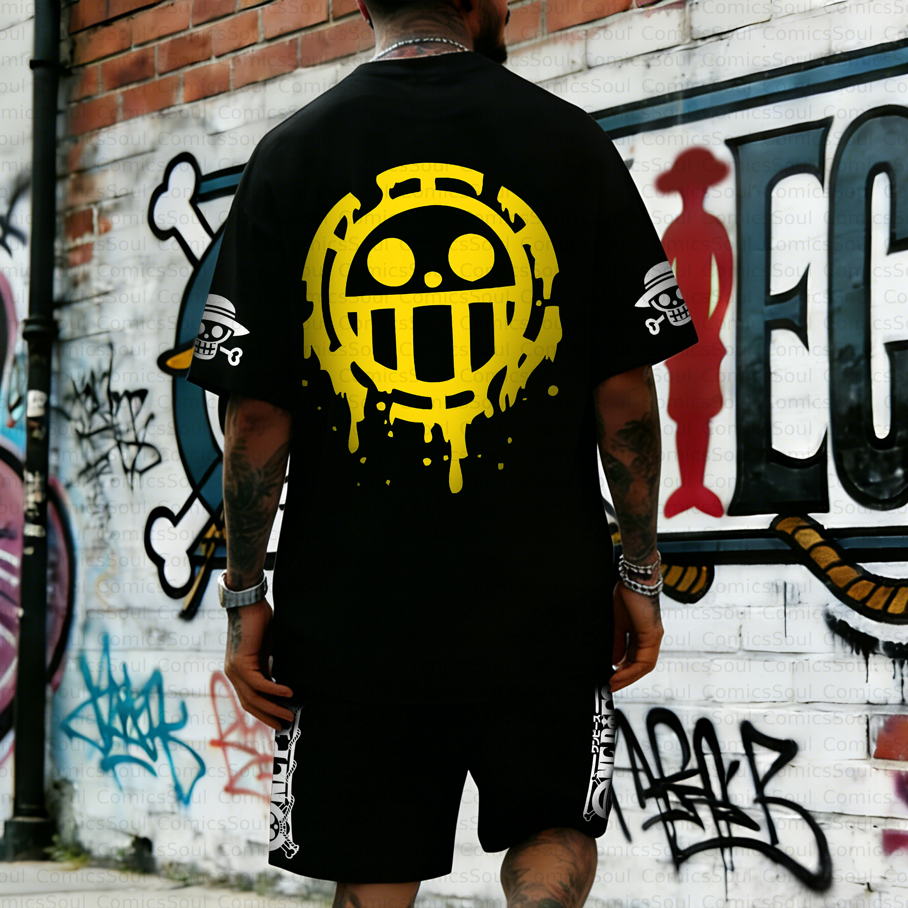 Unisex Anime Inspired Vintage T-shirt& Shorts 2 Pieces Set
