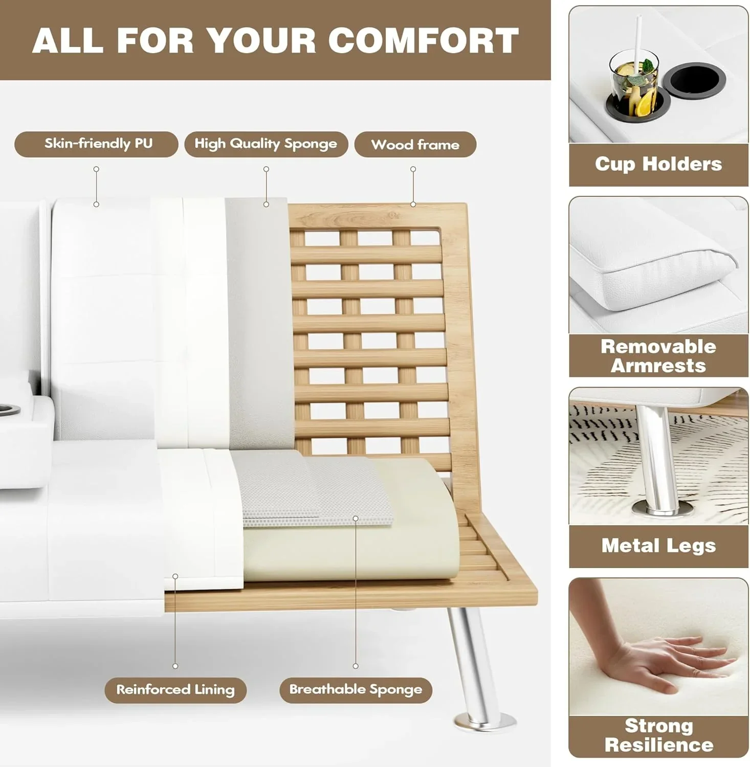 Homall Futon Sofa Bed Leather Futon Couch with Armrests Adjustable Recliner Sleeper Sofa Bed