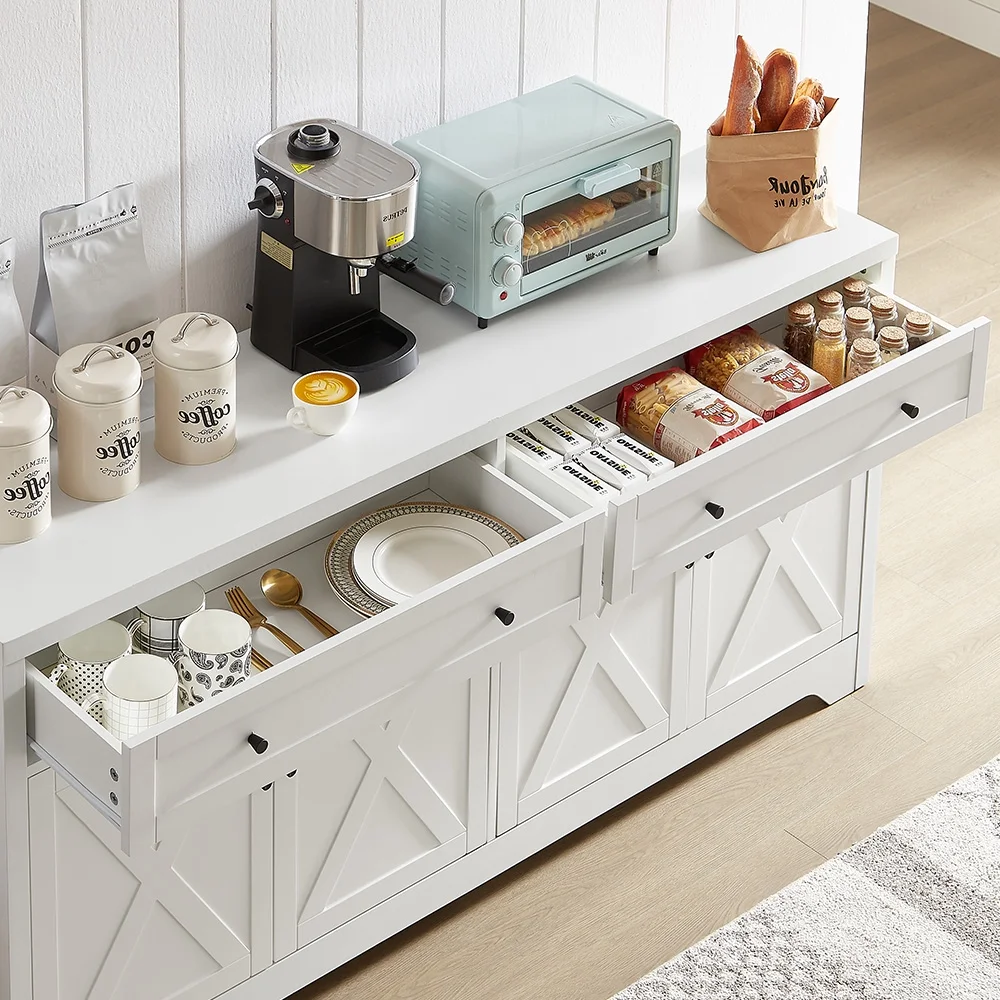 TrumanPick 61"H Large Buffet Sideboard Cabinet, TV Cabinet, Kitchen Pantry for Dining Room, Living Room, 61.3''L x 15''W x 29.8''H, White/Walnut - Image 35