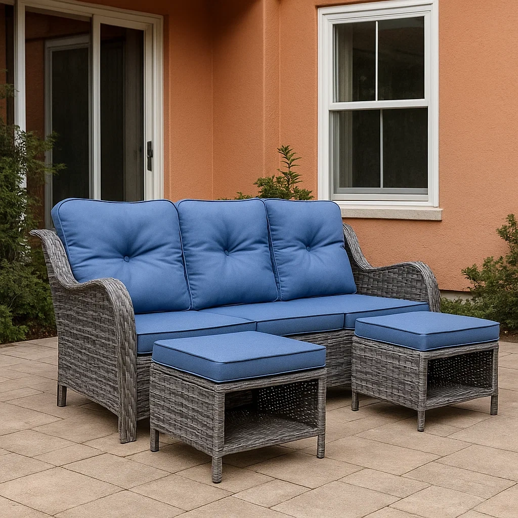Sofá de exterior,azul,acero,apto para jardín,181x77x82 cm