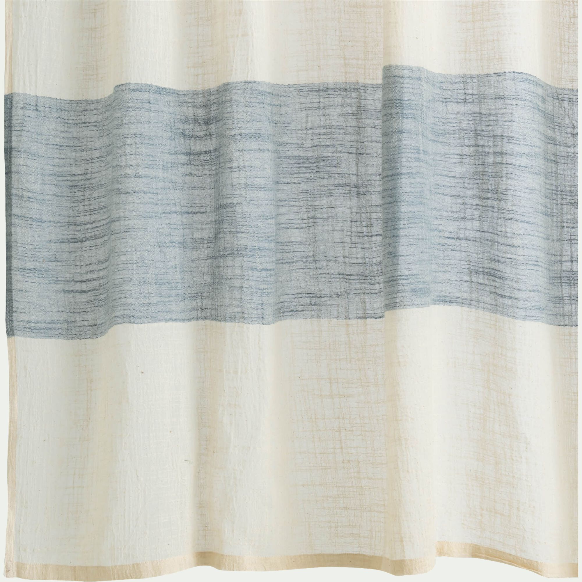 LEVEZA - Rideau à nouettes en coton à bande bleue 140x250cm - blanc