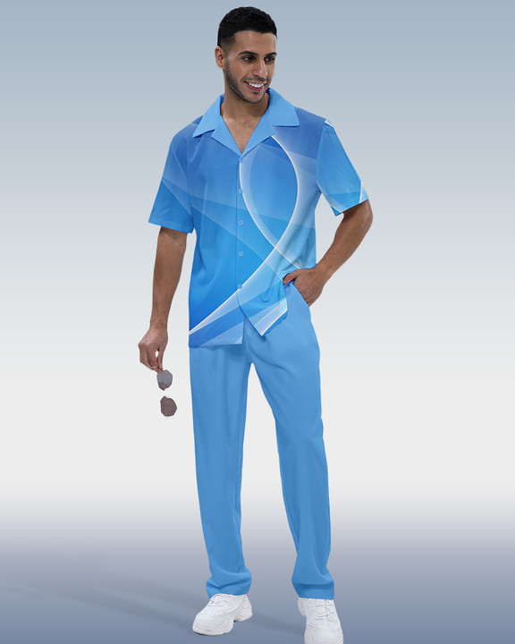 Suitmens Men's Gradient Short Sleeve Shirt Walking Set 327