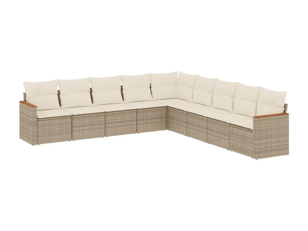 Set de sofás de jardín 9 piezas con cojines ratán sintético beige HRVS67222