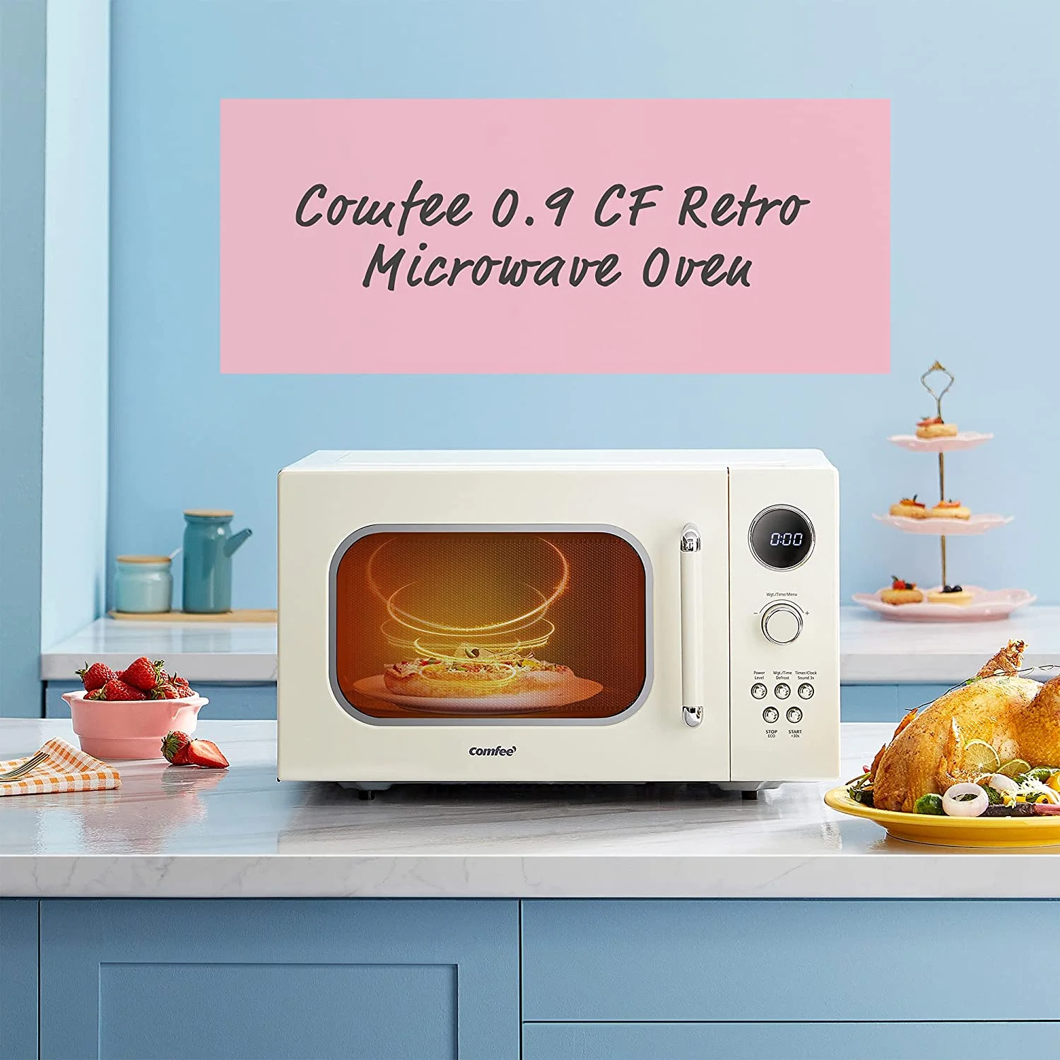 Comfee' Retro Microwave with LED digital display, 0.9 Cu. ft, 900W, Apricot, CM-M092AAT - Image 2