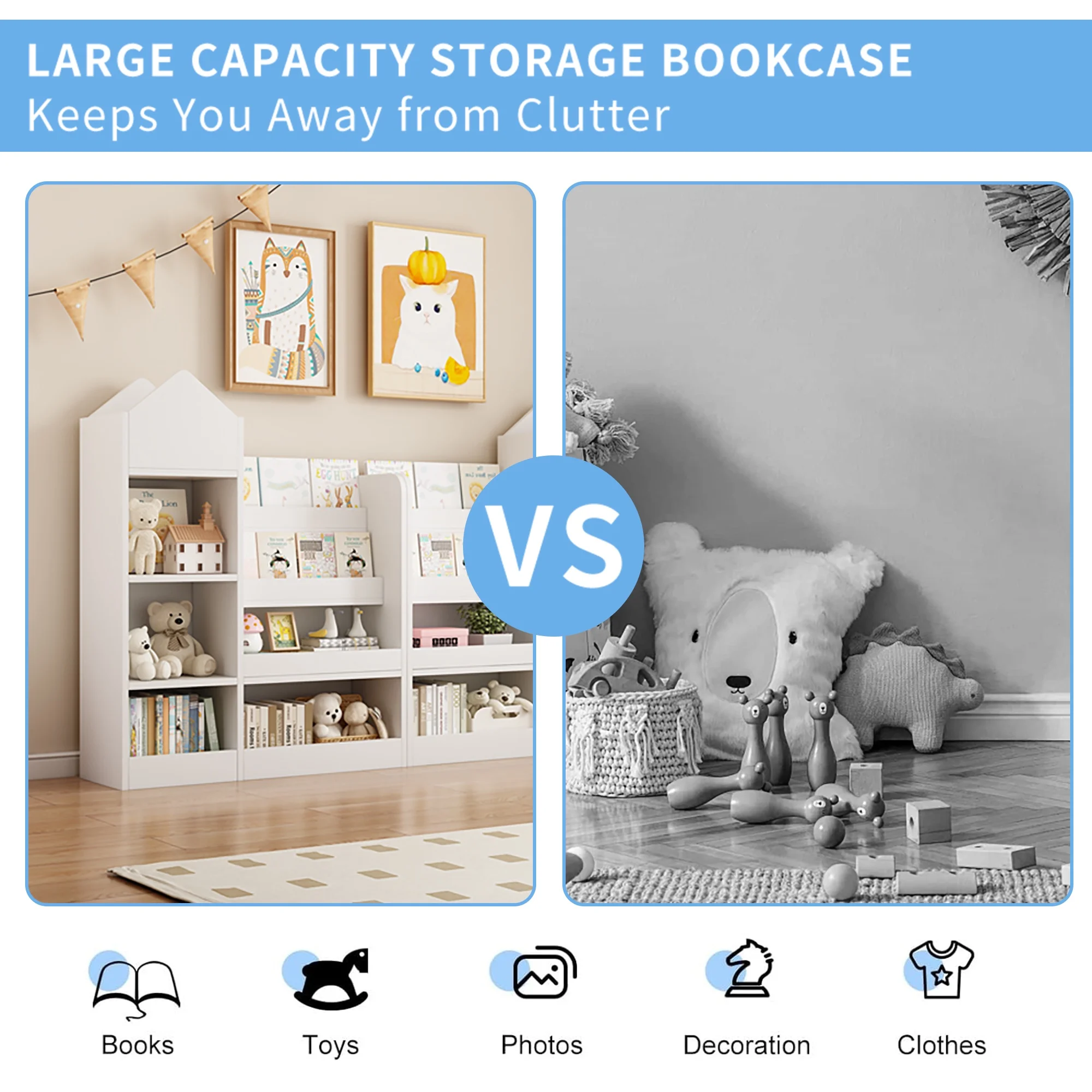 PAPROOS Kids Bookshelf, Wooden Kids Bookcase with Toy Storage Organizer Cabinet, Children Multi Shelf Cubby for Classroom, Kids Bedroom, Nursery, Wood - Image 20