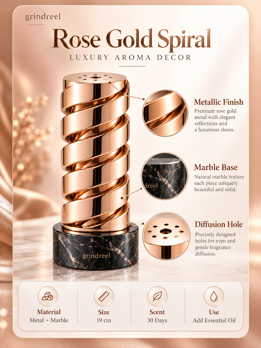 grindreel Rose Gold Spiral Diffuser