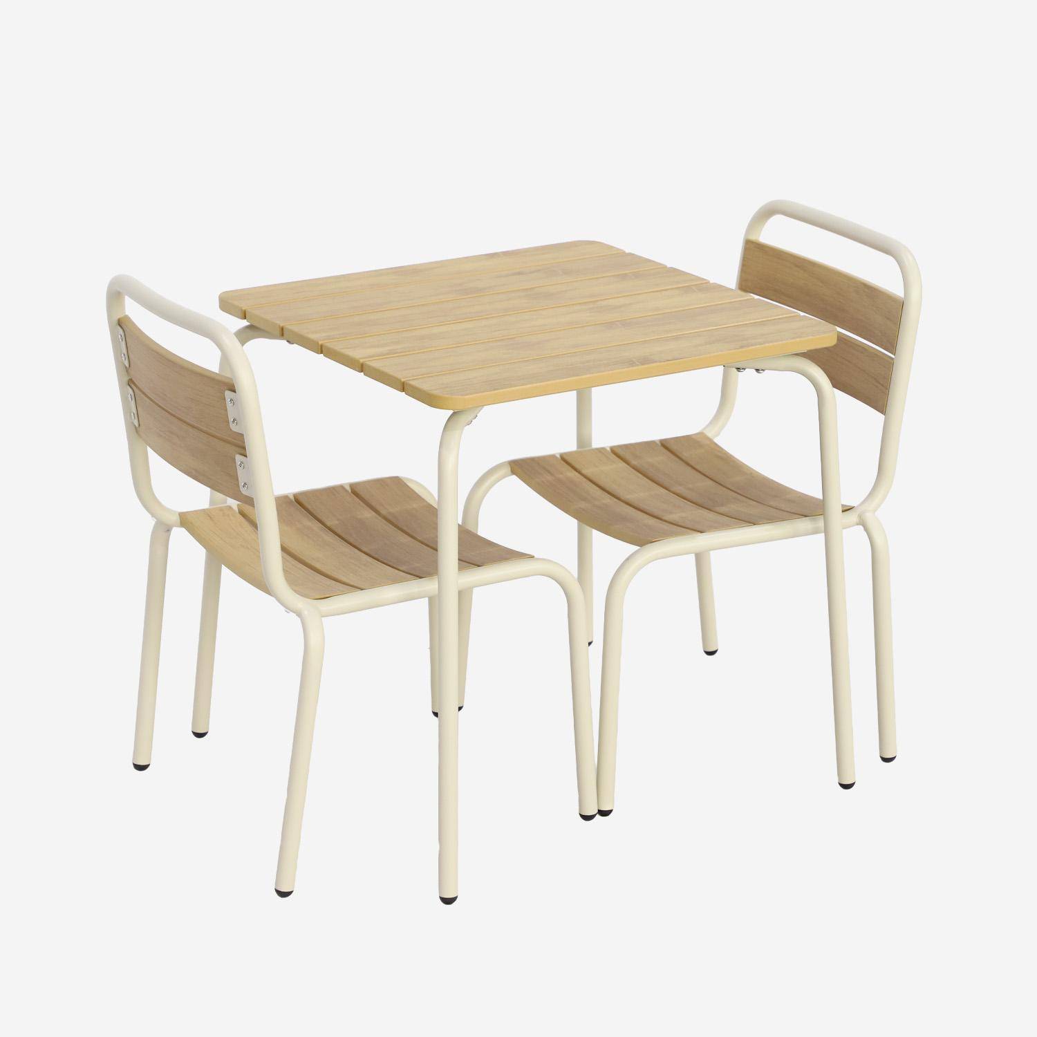 Suzie - Mesa de jardín infantil de acero y decoración de madera con 2 asientos