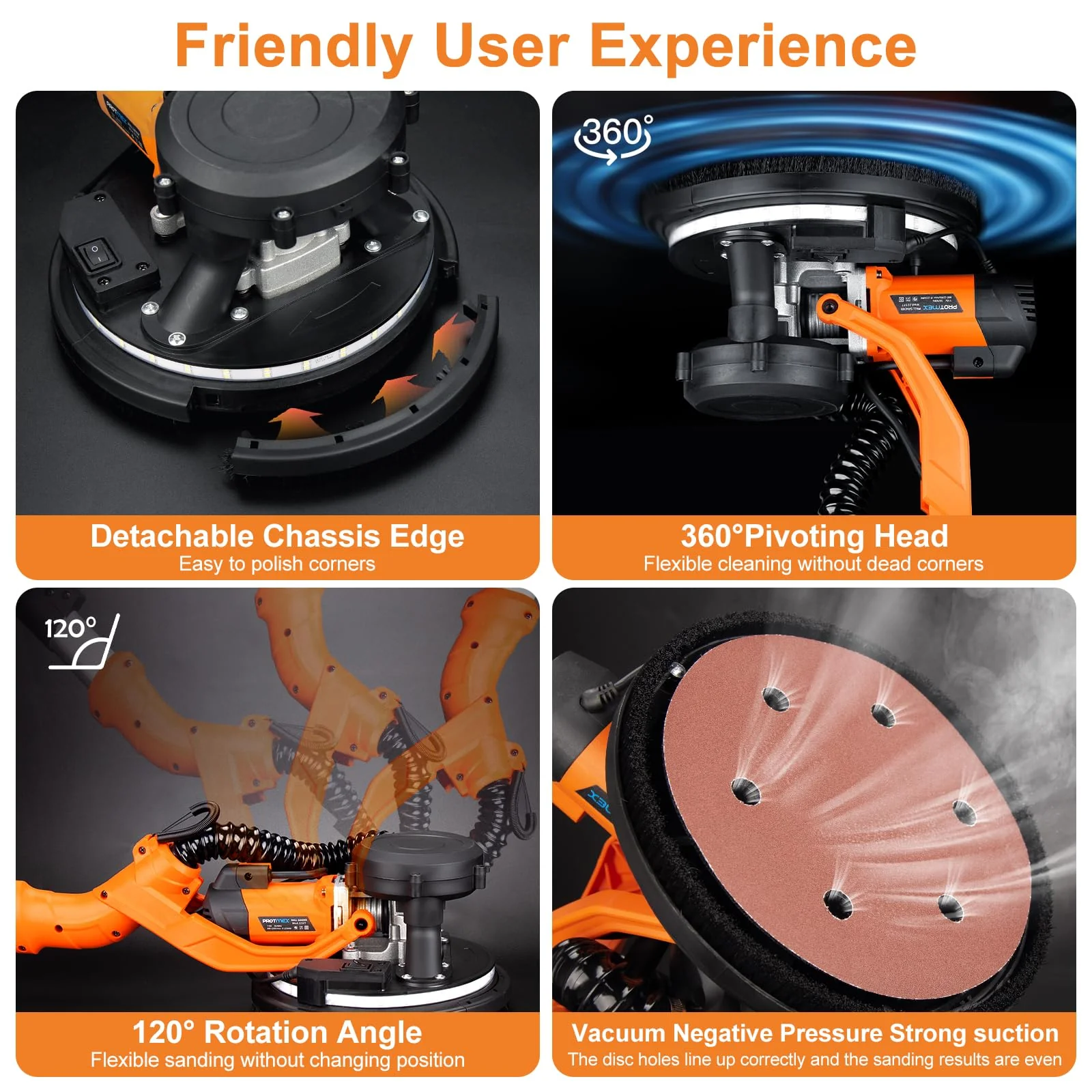 1000W Electric Drywall Sander With 4.9 Ft To 6.2 Ft Extension Pole And 15 Sanding Discs - Image 6 1000W Electric Drywall Sander With 4.9 Ft To 6.2 Ft Extension Pole And 15 Sanding Discs - Image 6