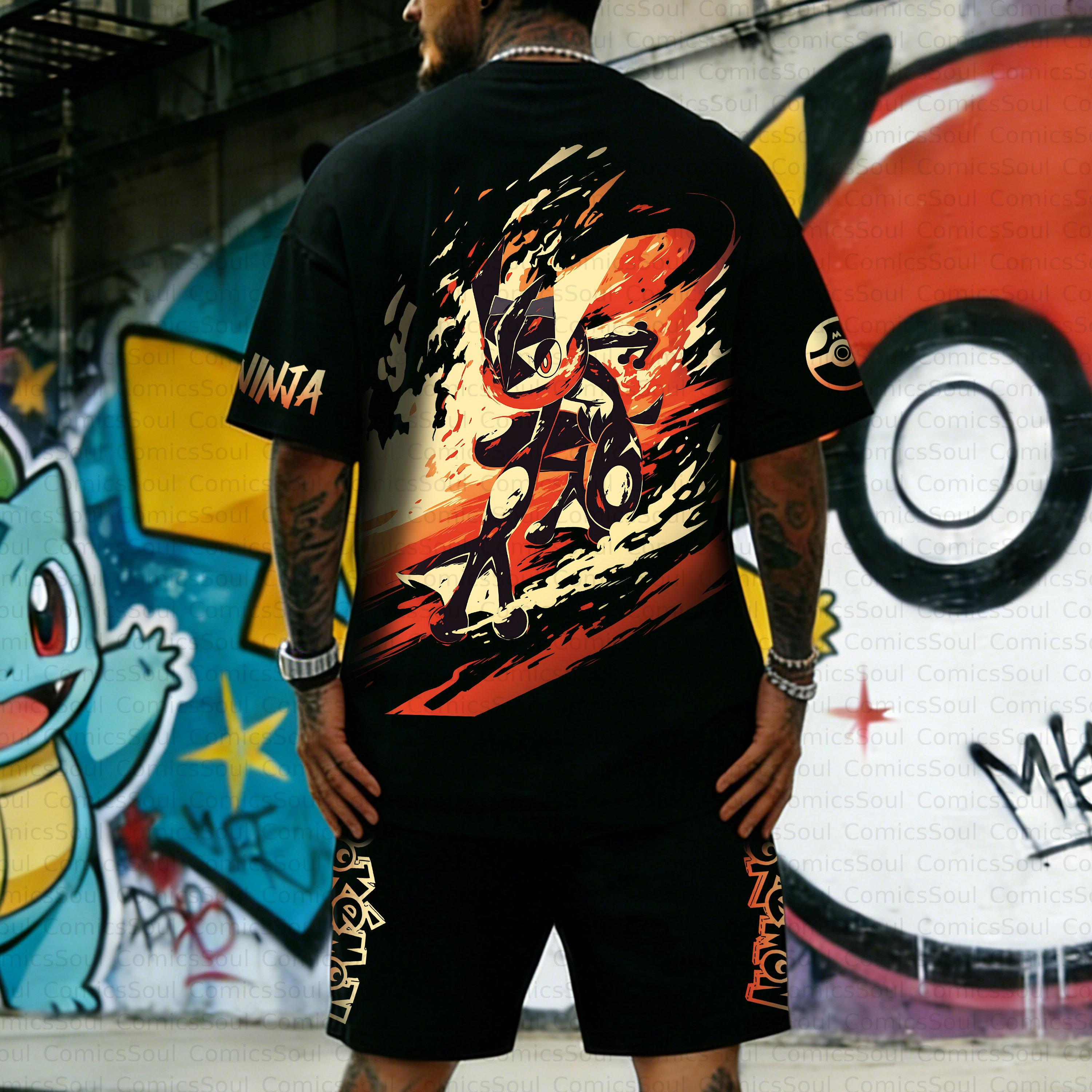 Unisex Anime Inspired Vintage T-shirt& Shorts 2 Pieces Set